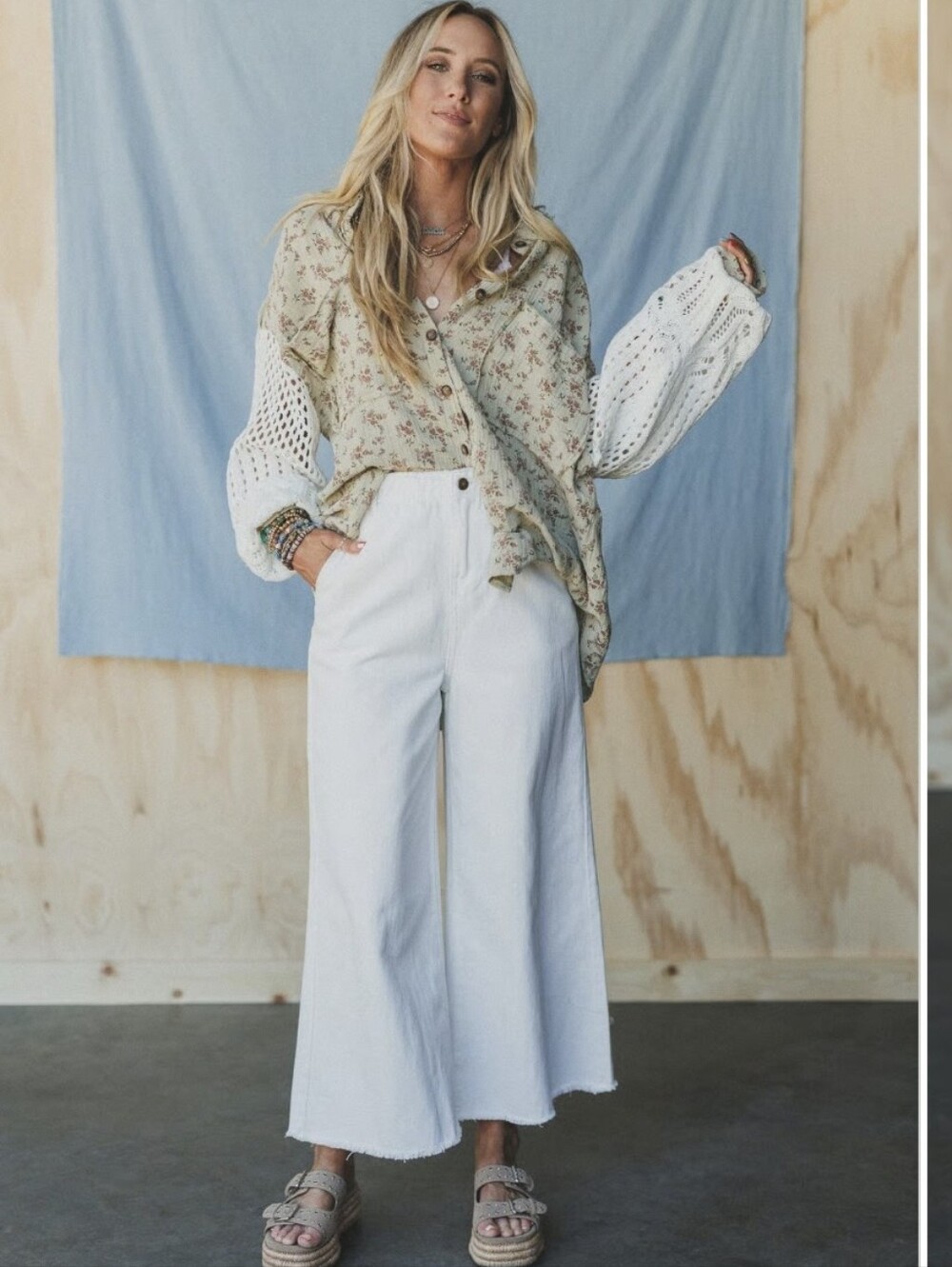Three Bird Nest Simply You Wide Leg High Rise White Jeans Size Large